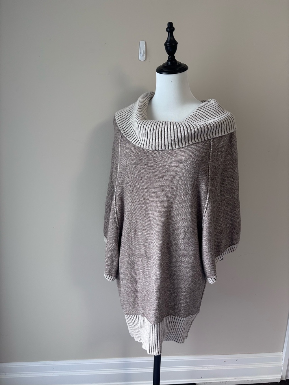 Style & Co. Taupe Sweater with Cream Ribbed Cowl